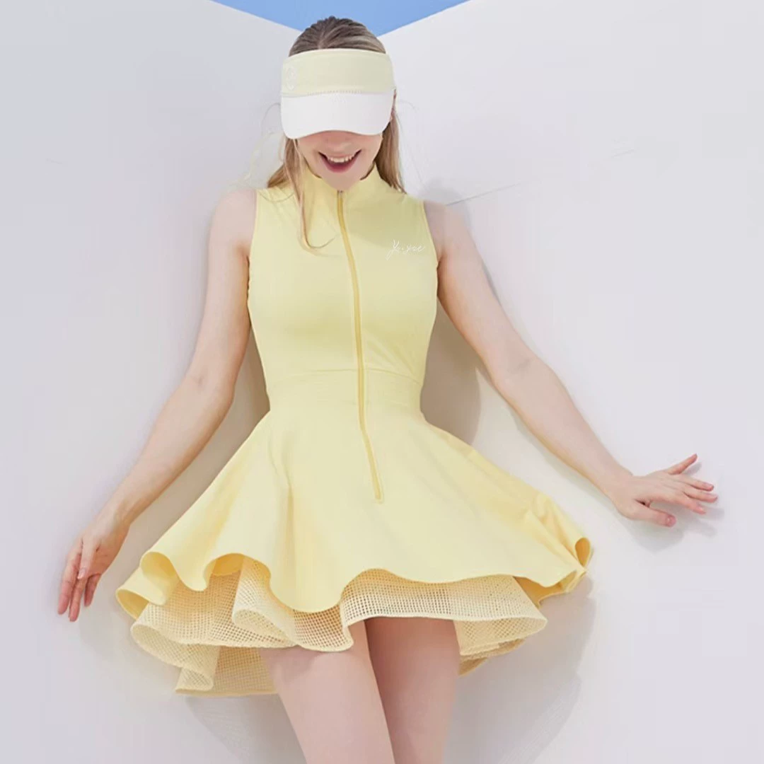 Новая популярная теннисная юбка для женщин, спортивное платье для бадминтона на открытом воздухе, сетчатая юбка с большим подолом, костюм для гольфа