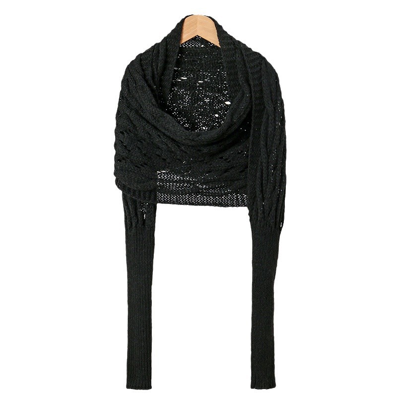 유럽과 미국 인기 신상품 홀로우 더블 슬리브 폴리에스터 숄 니트 고급 길이 크로스 숄 여성용 아우터웨어