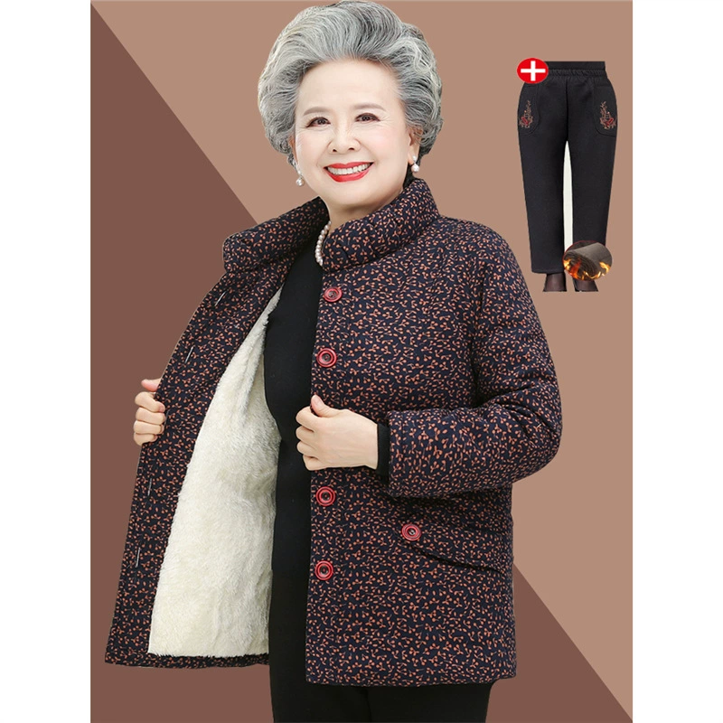 Бабушка плюшевая толстая хлопчатобумажная куртка 60 лет средняя и пожилая жена зимняя женщина мама теплая хлопчатобумажная одежда короткая куртка