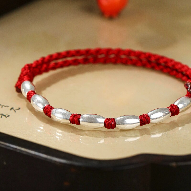999 Pure Silver Seven-Bead Red String Bracelet for Men and Women, Red String Bracelet for the Year of Birth, Chinese Style Gift 999 Pure Silver Seven-Bead Red String Bracelet for Men and Women, Red String Bracelet for the Year of Birth, Chinese Style Gift