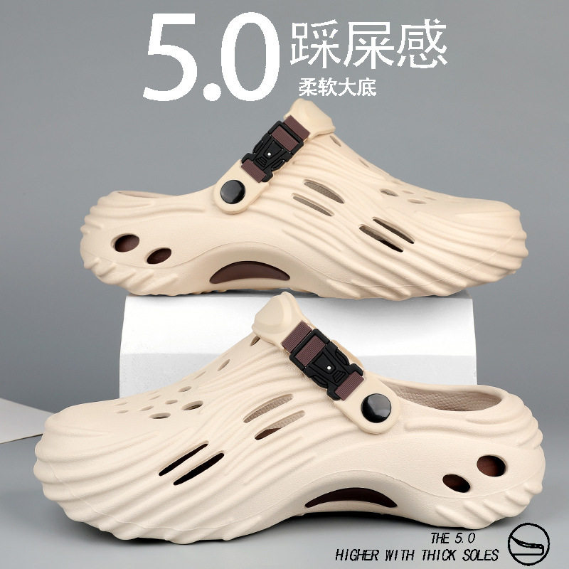 Dép sandal nam lỗ thoáng đế dày EVA chống trượt, đi biển và lái xe — Màu nâu kaki, Xanh nhạt, Đen xám