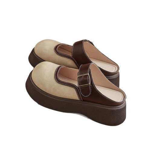 Mary Jane Internet celebrity fashionable half-drag slippers women's outer 2025 new spring thick sole height-increasing Baotou Birken Baotou shoes