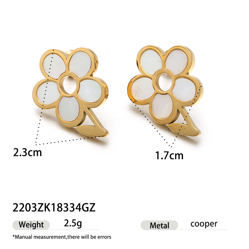 Taena Pendientes de acero inoxidable europeos y americanos Pendientes de concha de flores de lujo ligero, temperamento, joyería de oreja de concha de todo fósforo de nicho para mujer