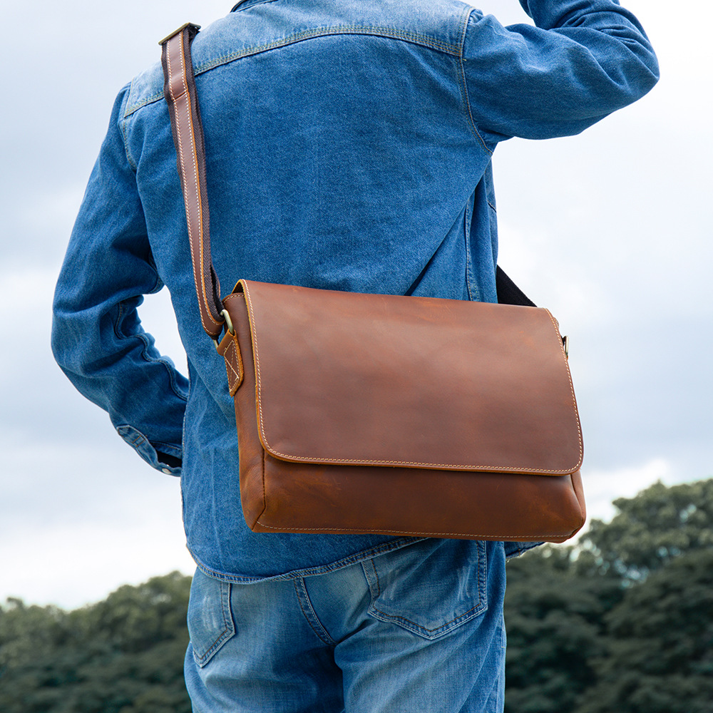 Túi đeo chéo nam da bò thật phong cách messenger cổ điển — Màu đen (cỡ lớn), Cà phê (cỡ lớn), Màu nâu (cỡ lớn), Cà phê đậm 6011 (nhỏ)