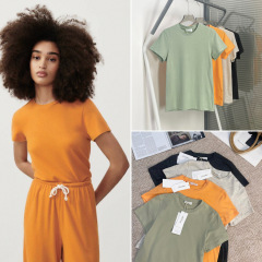 HOUSE25 春夏オリジナル 4色右肩ラウンドネックスリムストレッチ半袖Tシャツトップス女性用