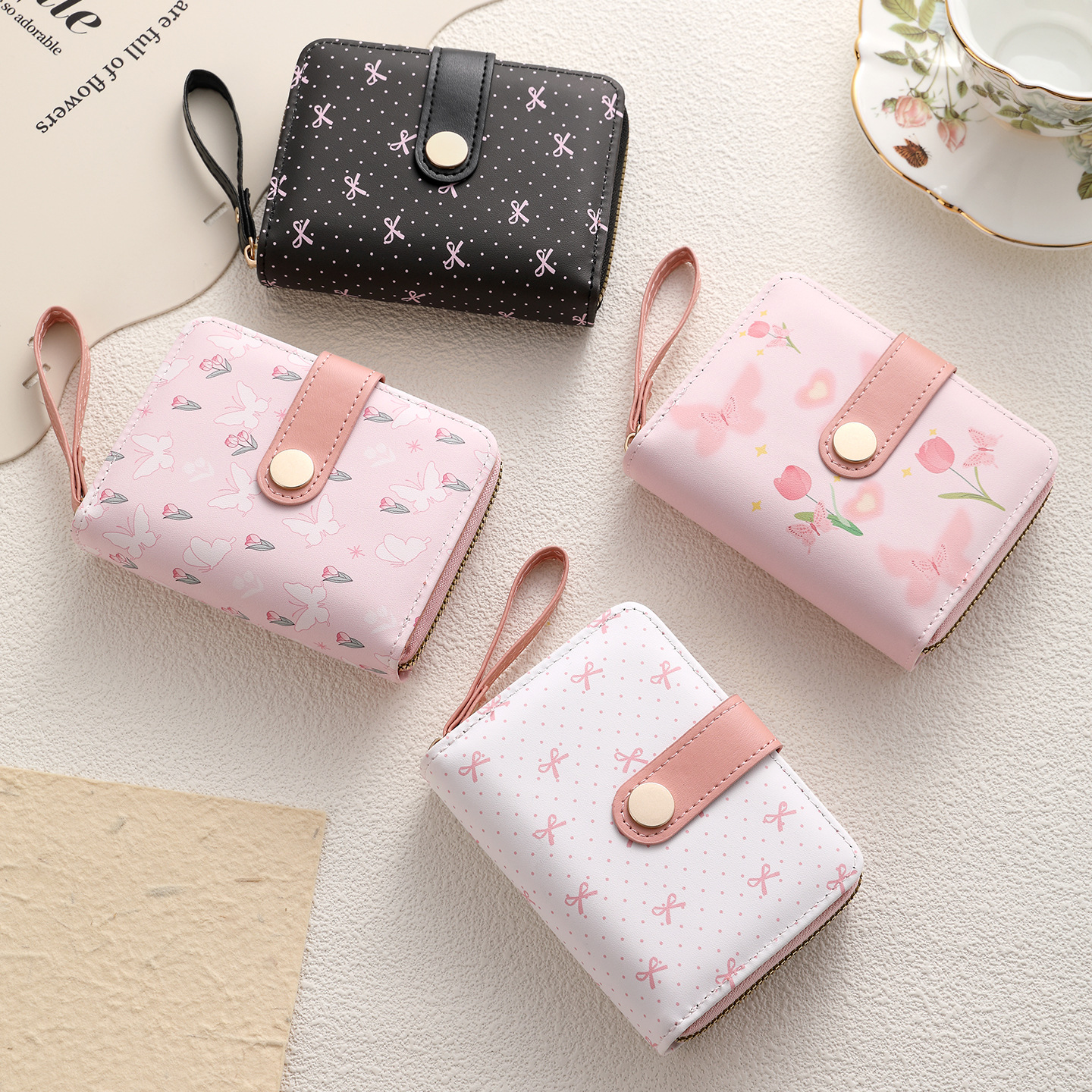 Popular Foreign Trade Japanese-Style Women's Buckle Wallet with Coin Compartment, Multifunctional Short Wallet for Women, Wholesale from Manufacturer