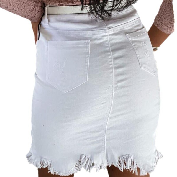 Summer solid color elastic denim skirt