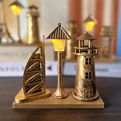 創意仿古燈塔帆船小夜燈筆筒 學生禮品白色沙漏雙色小夜燈擺件
