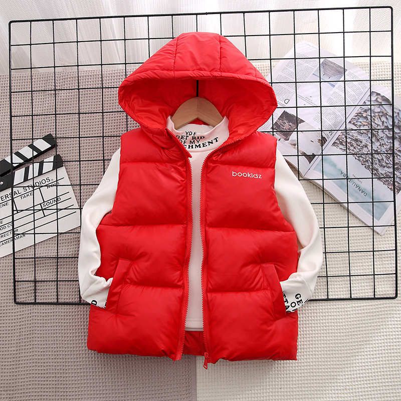 2025 nuevo chaleco con capuz para niños de color sólido en invierno chaleco de algodón grueso para niños otoño y invierno caliente algodón clip de marea