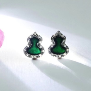 As soon as Yu S925 silver inlaid ink Cui gourd earring Jade earhook jewelry factory wholesale FC2080613