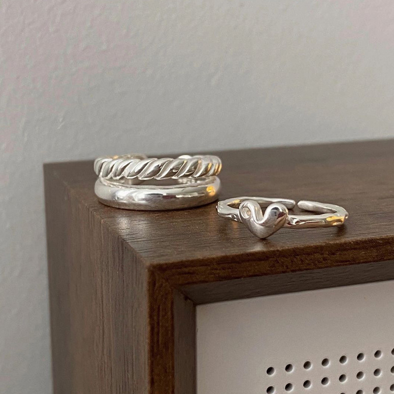 Bague torsadée en pâte frite à double couche de haut niveau en argent sterling pour fille super cool au design de niche coréen_voghion.com