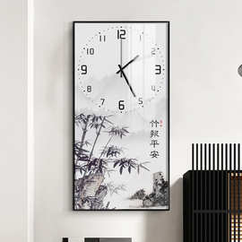 竹报平安静音时钟表书房茶室装饰画客厅餐厅家用挂钟新中式竹子画