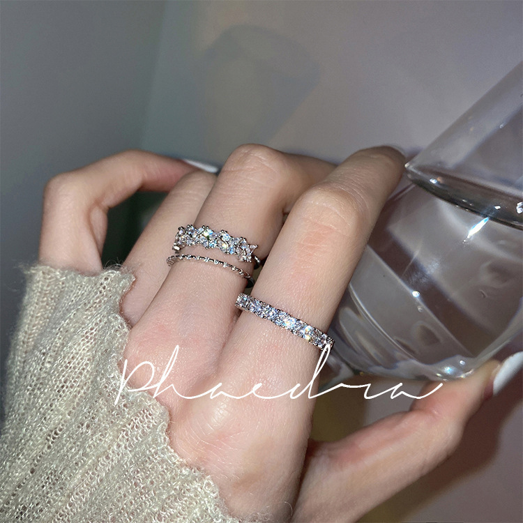 Korean Style Multi-Layer Diamond Ring Women's Opening Adjustable Fashionable Distinctive Index Finger Ring Niche Design Simple Jewelry