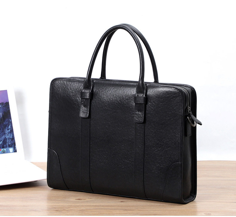 Túi xách tay nam da bò lớp đầu 38×8×28 cm, túi công sở đựng laptop 14 inch, đeo chéo tiện lợi — Màu Đen thuộc da bình thường bên trong màu đen, Màu đen cây cao, Lớp lót nỉ flannel cao cấp cầm tay màu đen chi tiết 22