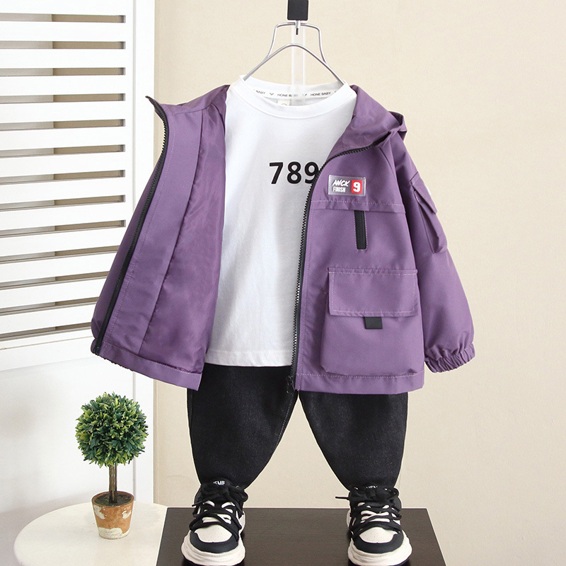 5894 chaqueta para niños 2024 otoño nuevo estilo para niños chaqueta de herramientas coreana bebé chaqueta de primavera y otoño con capucha