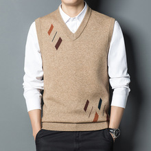 秋冬新款男士针织背心V领加厚无袖针织坎肩男衫中老年保暖马甲