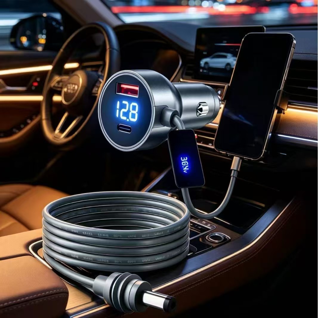 Cross-border bestseller: The fourth-generation 30V digital display boost car charger with waterproof power cable, multifunctional 3-in-1 car charger