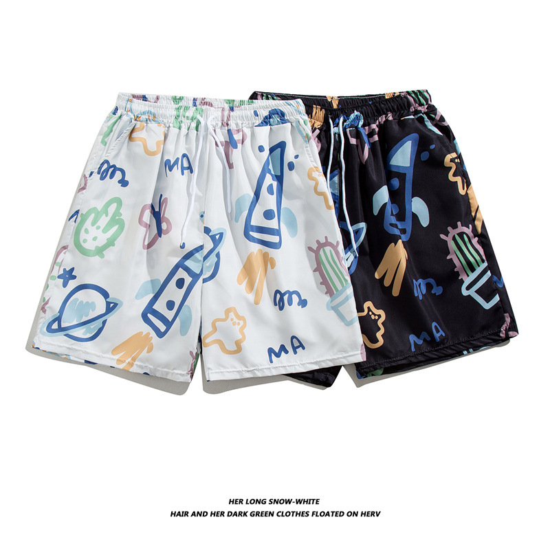 Pantalones de playa de los hombres retro de la pareja Vacaciones de aguas termales anti-vergüenza quinto pantalones ropa exterior pantalones cortos de playa de verano hombres