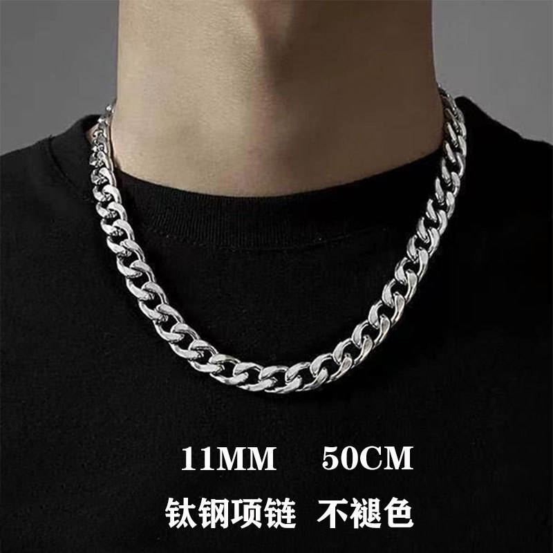 Cross-border INS explosions 316 stainless steel necklace hip-hop men's and women's simple 1:1NK titanium steel flat chain jewelry wholesale