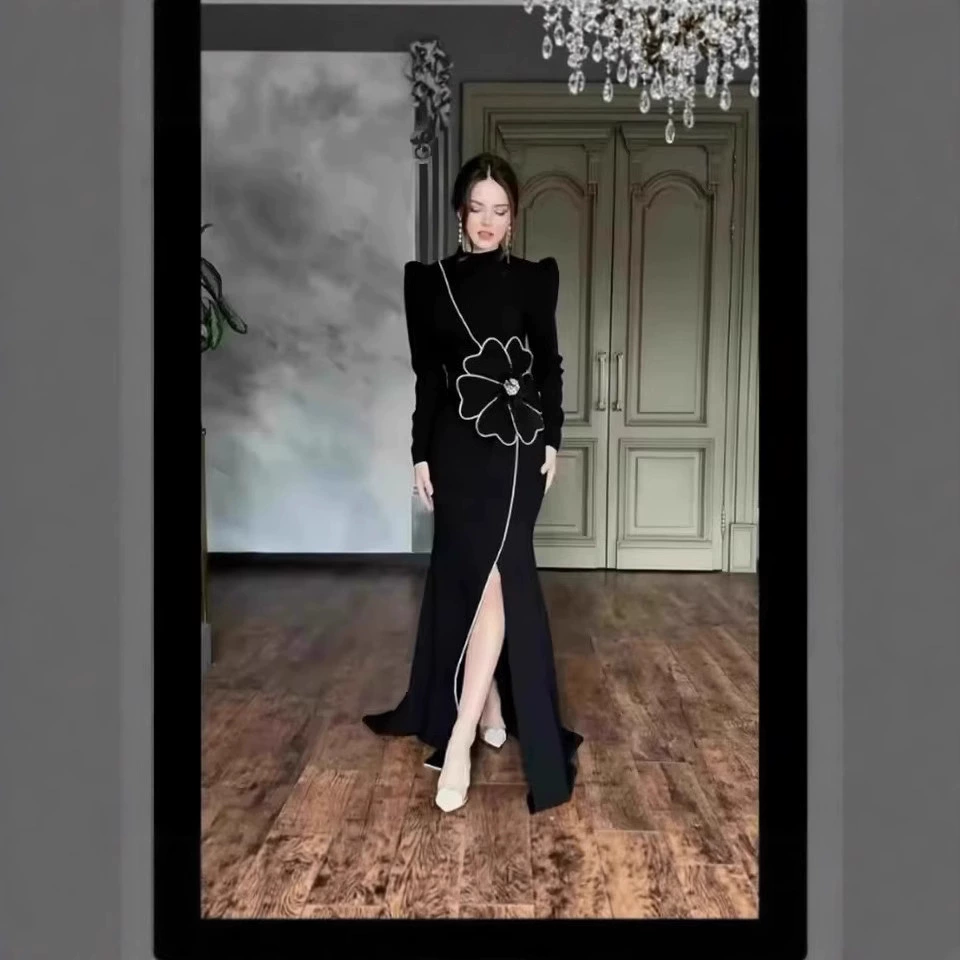 2025 Весна Европейский и Американский Amazon Трансграничная Ближневосточная Внешняя Торговля Новое Однотонное Облегающее Цветочное Длинное Платье.