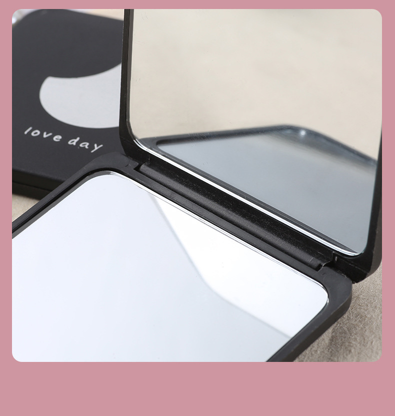 Noir Petit Pliant Mini Portable Givré Double-face Miroir Cosmétique display picture 3