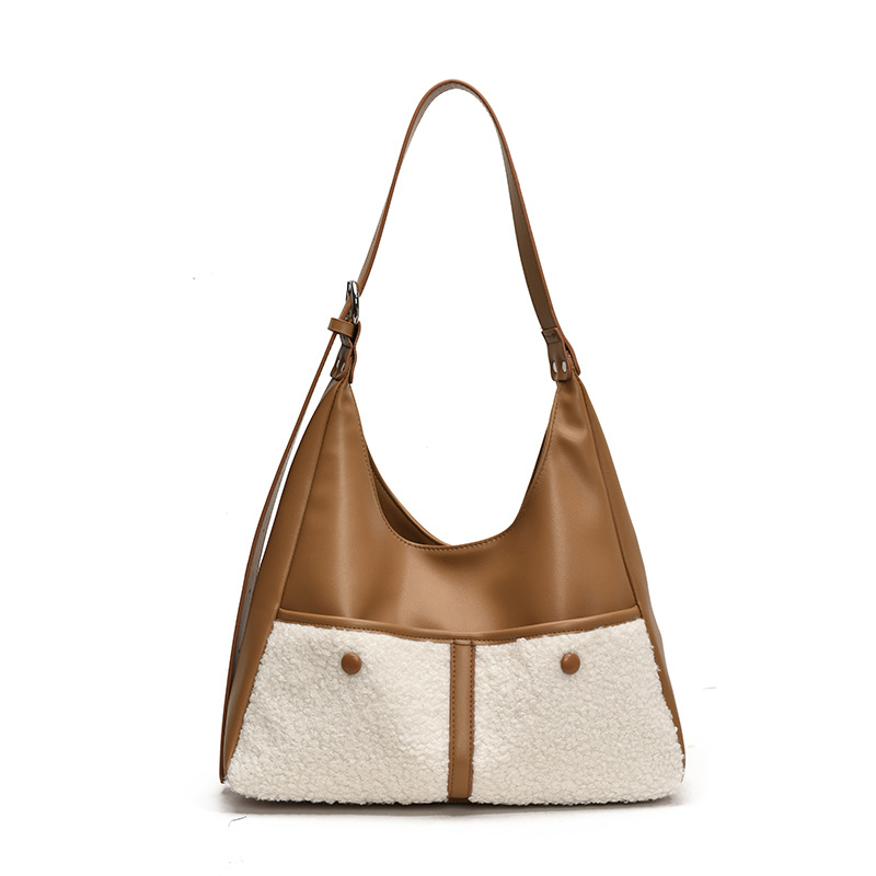 Color contrastante empalme moda bolso de peluche bolso de mujer 2024 invierno nuevo paquete de hombro de gran capacidad bolso de brazo de viaje