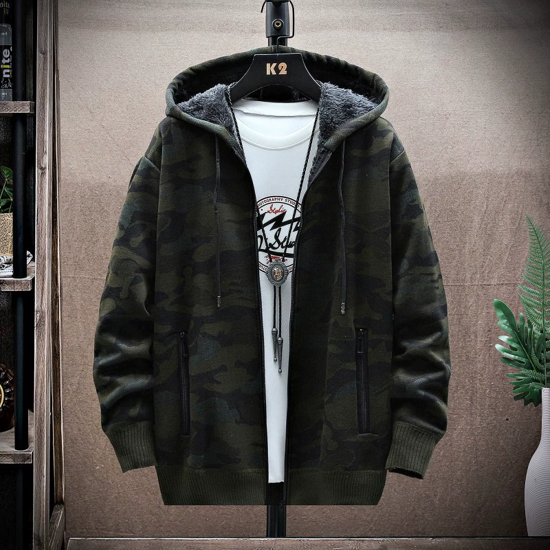(Cross-border trading), demi-season fashionable fleece sweater, cardigan, camouflage jacket with hood, 2021 collection, plus size, slim fit