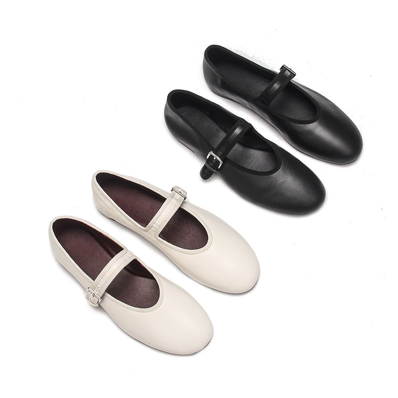 2024 Осень row Одиночная обувь с пряжкой Mary Jen обувь женская ретро молочная обувь женская плоская подошва с круглой головкой и мелкой рот одиночные туфли