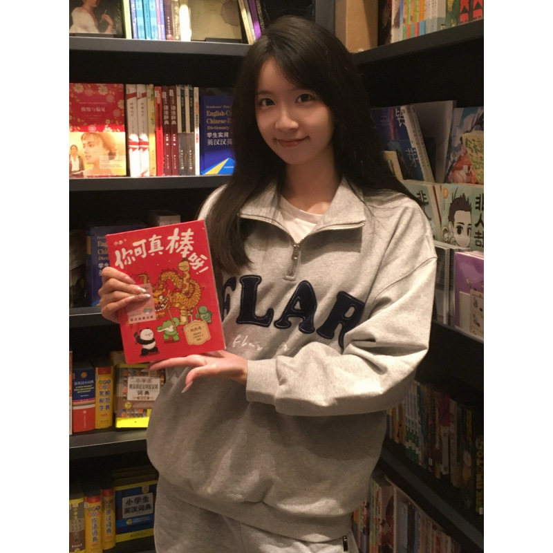 美式复古半拉链polo衫灰色卫衣女秋冬款立领无帽套头宽松长袖上衣|undefined