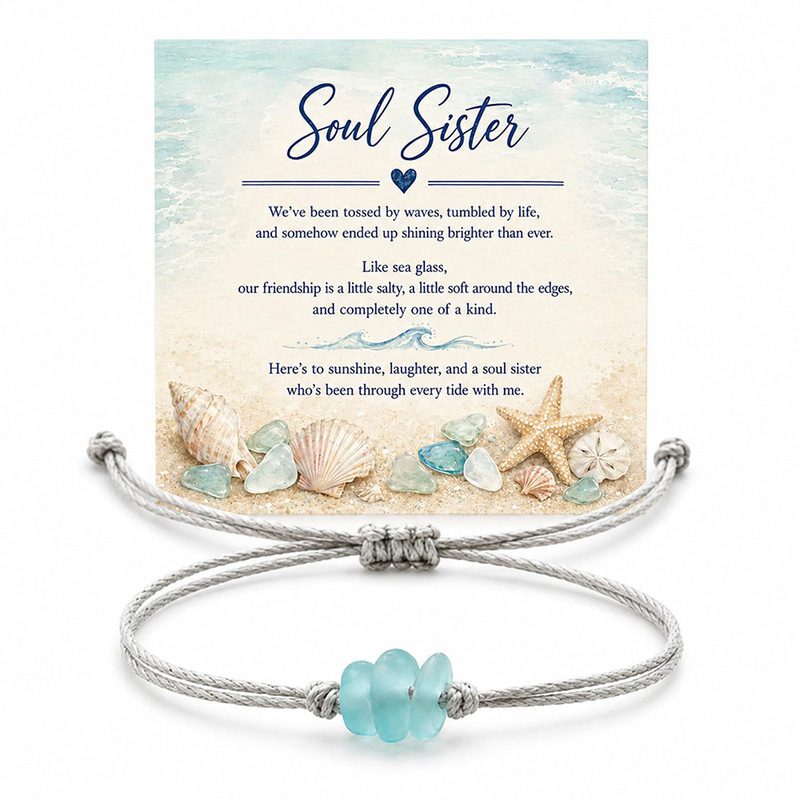 Cross-border European and American multi-color sea glass adjustable bracelet, summer vacation style, friendship and sisterhood card bracelet Cross-border European and American multi-color sea glass adjustable bracelet, summer vacation style, friendship and sisterhood card bracelet