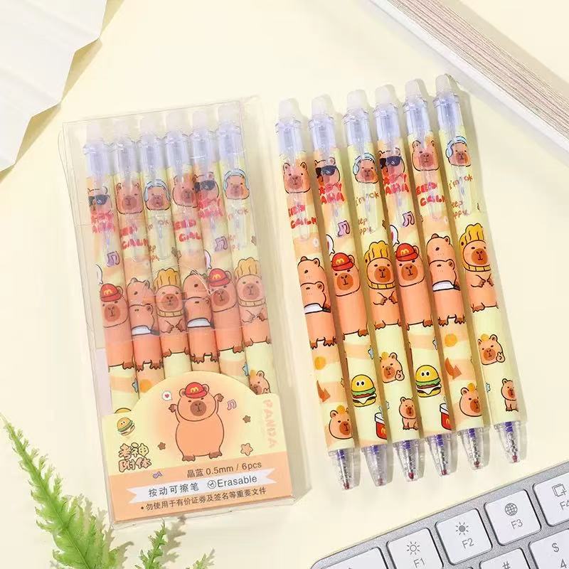 6-Piece Set of Erasable Pens, High-Value Cartoon Cute Design, 0.5mm Easy-To-Erase Student Pens, Crystal Blue Gel Pens, Astronaut Theme