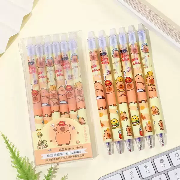 6-Piece Set of Erasable Pens, High-Value Cartoon Cute Design, 0.5mm Easy-To-Erase Student Pens, Crystal Blue Gel Pens, Astronaut Theme