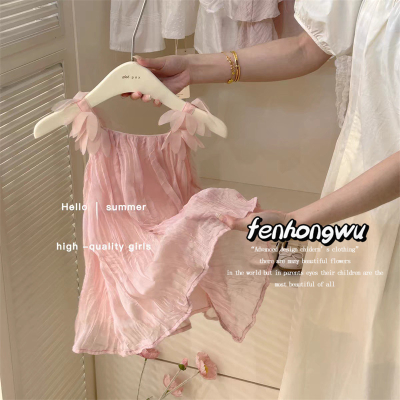 [Pink House] dress Girls Pink Fairy Dress Summer Baby Sweet Princess Dress Sleeveless Strap Dress