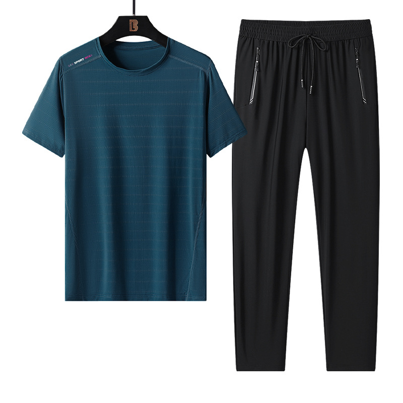 Trajes deportivos transfronterizos para hombres nuevos hielo de tamaño grande de verano delgado ropa deportiva de secado rápido para papá con pantalones superiores