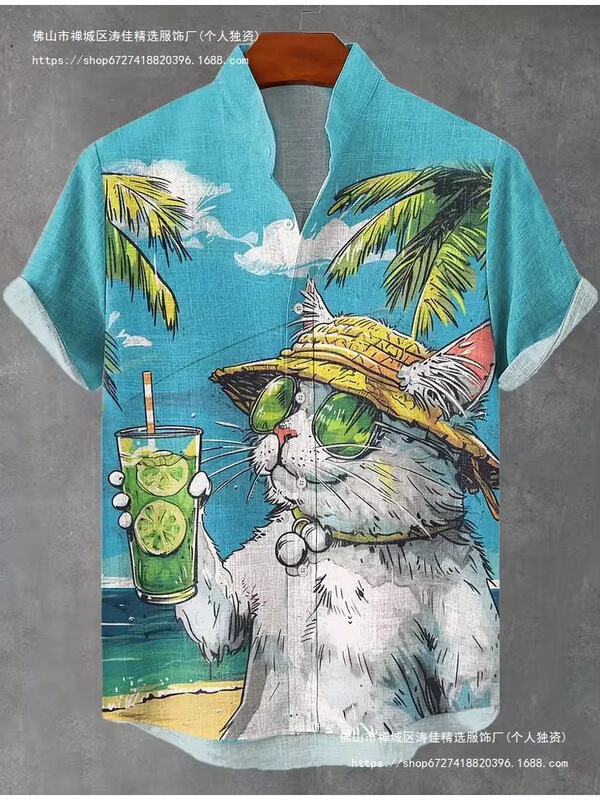 Men's Fun Cat Print Beach Shirt 3D Fully Printed Hawaiian Shirt for Men and Women Summer Short-Sleeved Men's Fun Cat Print Beach Shirt 3D Fully Printed Hawaiian Shirt for Men and Women Summer Short-Sleeved