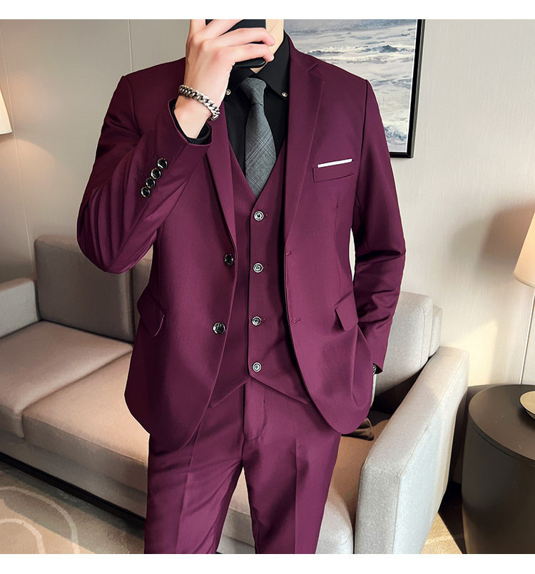 Bộ vest nam ba món ôm dáng, áo vest công sở cho nhân viên văn phòng và chú rể — Burgundy (áo đơn hai nút), Burgundy (áo đơn một nút), Màu xanh (áo đơn hai nút), Màu xanh (áo đơn một nút) chi tiết 31