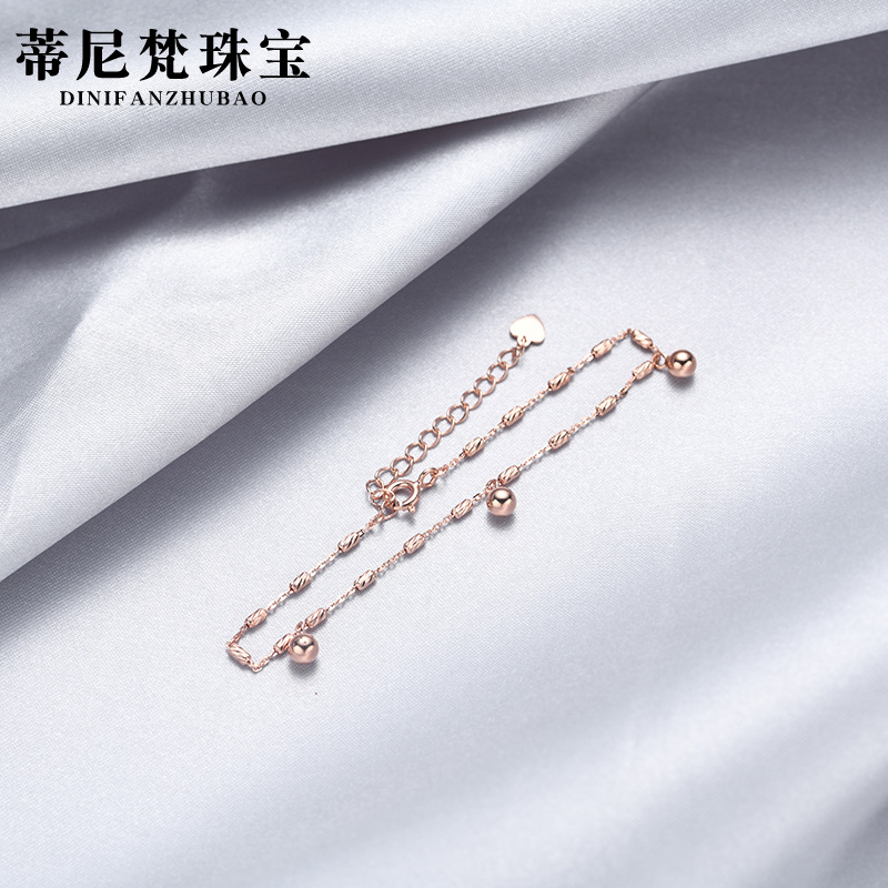 S925 cuentas redondas de plata esterlina pulsera de oro rosa personalidad femenina estilo coreano pulsera de cadena de cilindro a rayas pulsera joyería