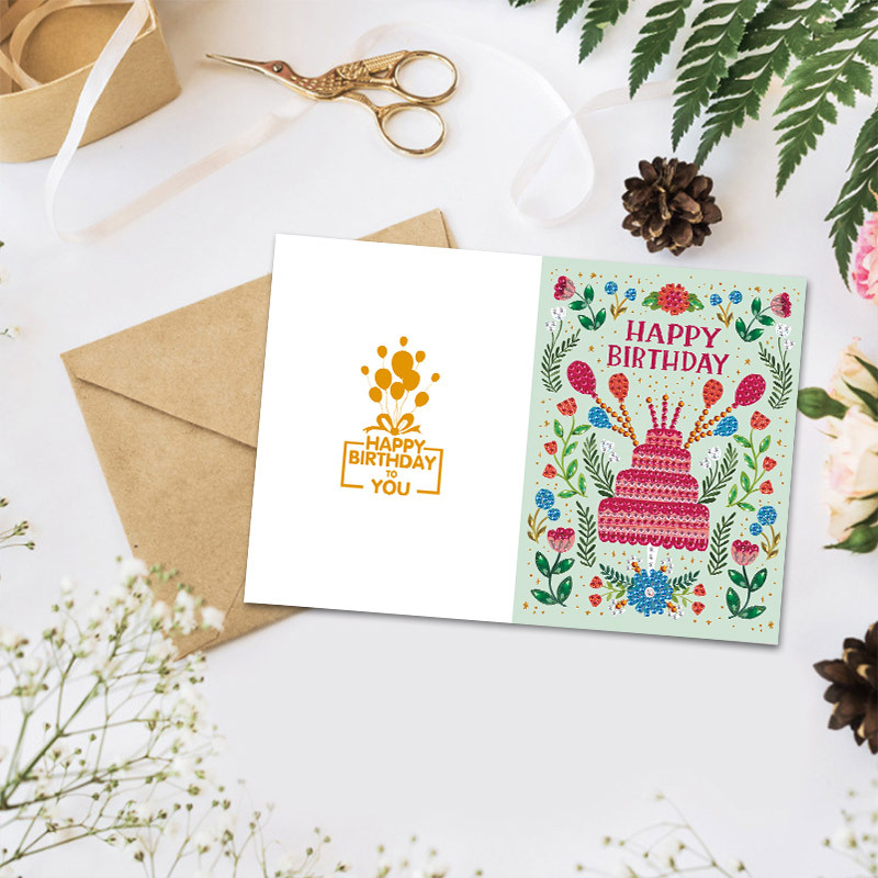 Nueva tarjeta de felicitación de pintura de diamantes bricolaje regalo de cumpleaños creativo conjunto de deseos dibujos animados material hecho a mano pegatinas en stock