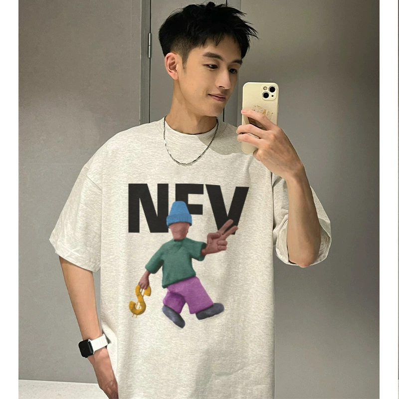 Мужская летняя футболка с коротким рукавом, американский дизайн, принт мультяшного персонажа, модный бренд, универсальная, свободного кроя, плотный хлопок