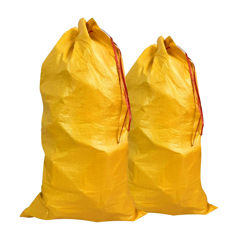 Bolsa de tejido amarillo brillante con cuerda de boca empaquetada bolsa de patatas bolsa de maíz maní empaque logístico bolsa de piel de serpiente engrosada