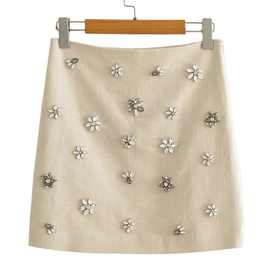 2023秋季新款Y2K欧美风女士小众高级感亮片短裙花朵钉珠A字半身裙