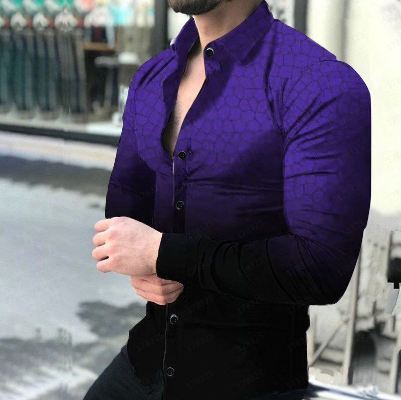 Ropa de hombre europea y americana de comercio exterior nueva personalidad casual de otoño camisa impresa de manga larga de los hombres de moda más camisa de tamaño