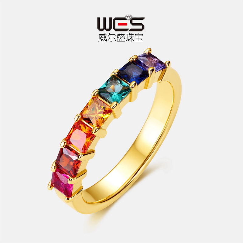 Nuevo anillo de diamantes de circonio de color cuadrado de princesa de lujo simple y ligero transfronterizo S925 anillo de dedo dorado de plata Personalización de moda europea y americana