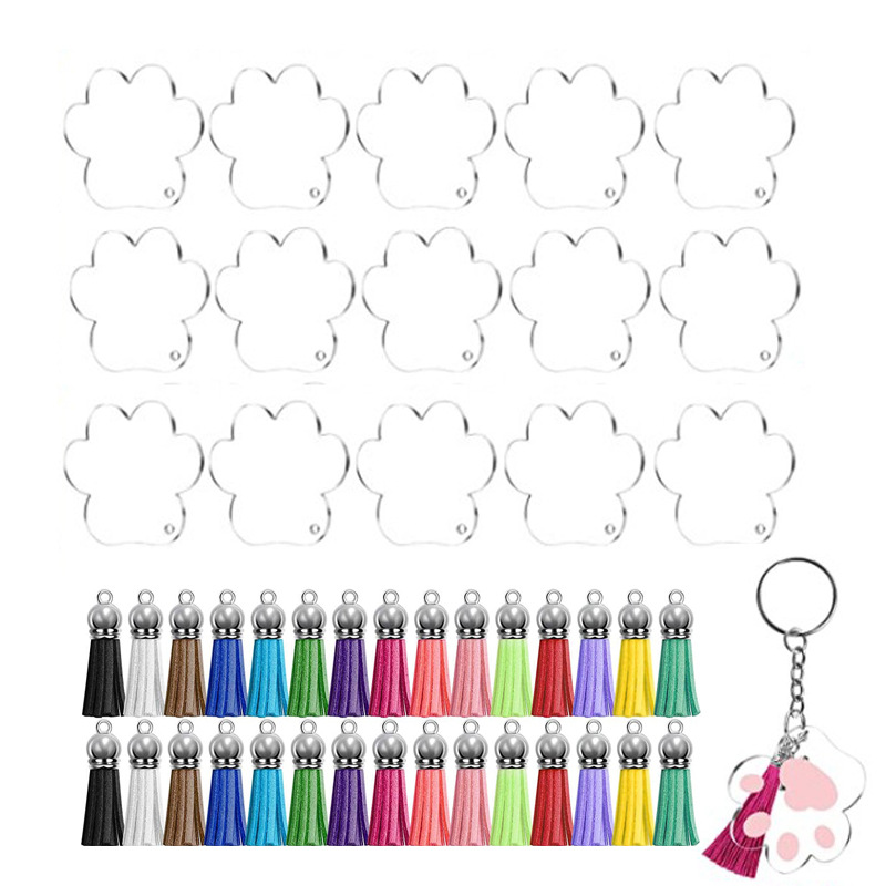 Creativo transfronterizo artesanías DIY multi-color borla colgante redondo acrílico llavero blanco colgante traje al por mayor