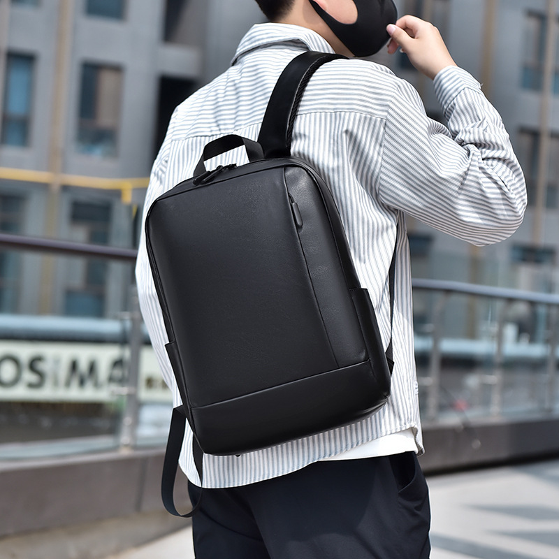 Cross-Border Business Men's Backpack Large Capacity Laptop Bag Pu College Student School Bag Business Backpack