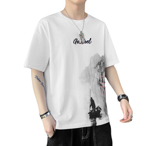 Summer Short Sleeve T-shirt for Men, Thin Model, Trendy Ink Wash Style, Half Sleeve Casual Stylish Fashion Top