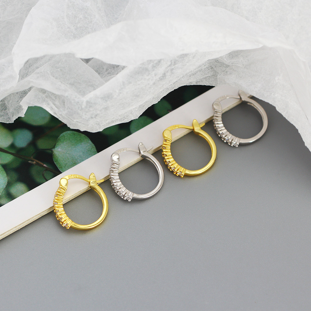 Fashion Geometric Silver Earrings Inlay Rhinestones 925 Silver Earrings