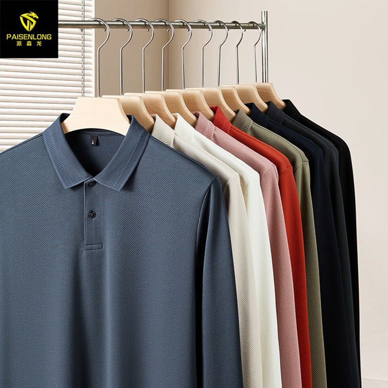 Paisenlong Autumn and Winter Long-Sleeved Lapel Men's Polo Shirt 300g Double-Sided Large Mesh Modal Business Casual T-Shirt