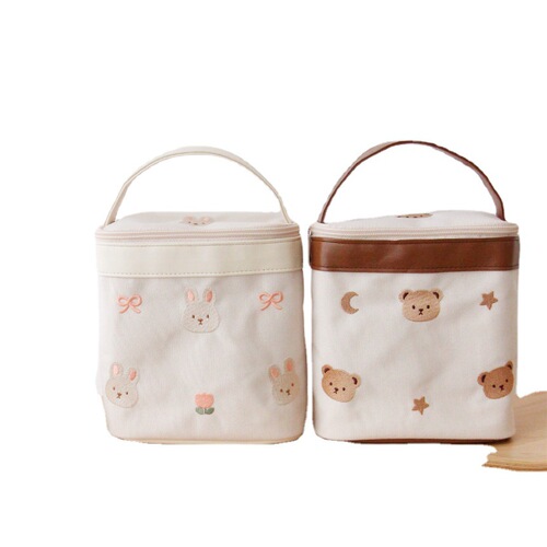 Ins style baby food insulation bag mommy bag embroidered bear children lunch bag portable picnic bag lunch box bag