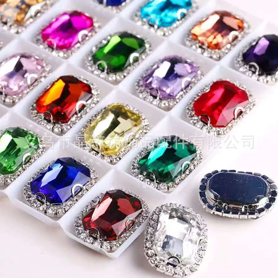Rectangular Octagonal Edge Crystal Buckle Stained Glass Crystal Claw Drill Hand-Sewn Drill DIY Clothing Shoe Bag Accessories